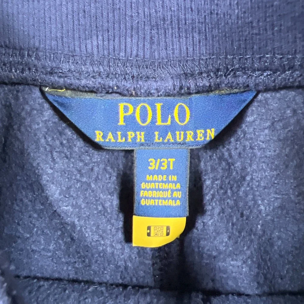Polo Ralph Lauren Fleece Jogger Pants Kids 3-3T Navy Blue Logo Drawstring Waist